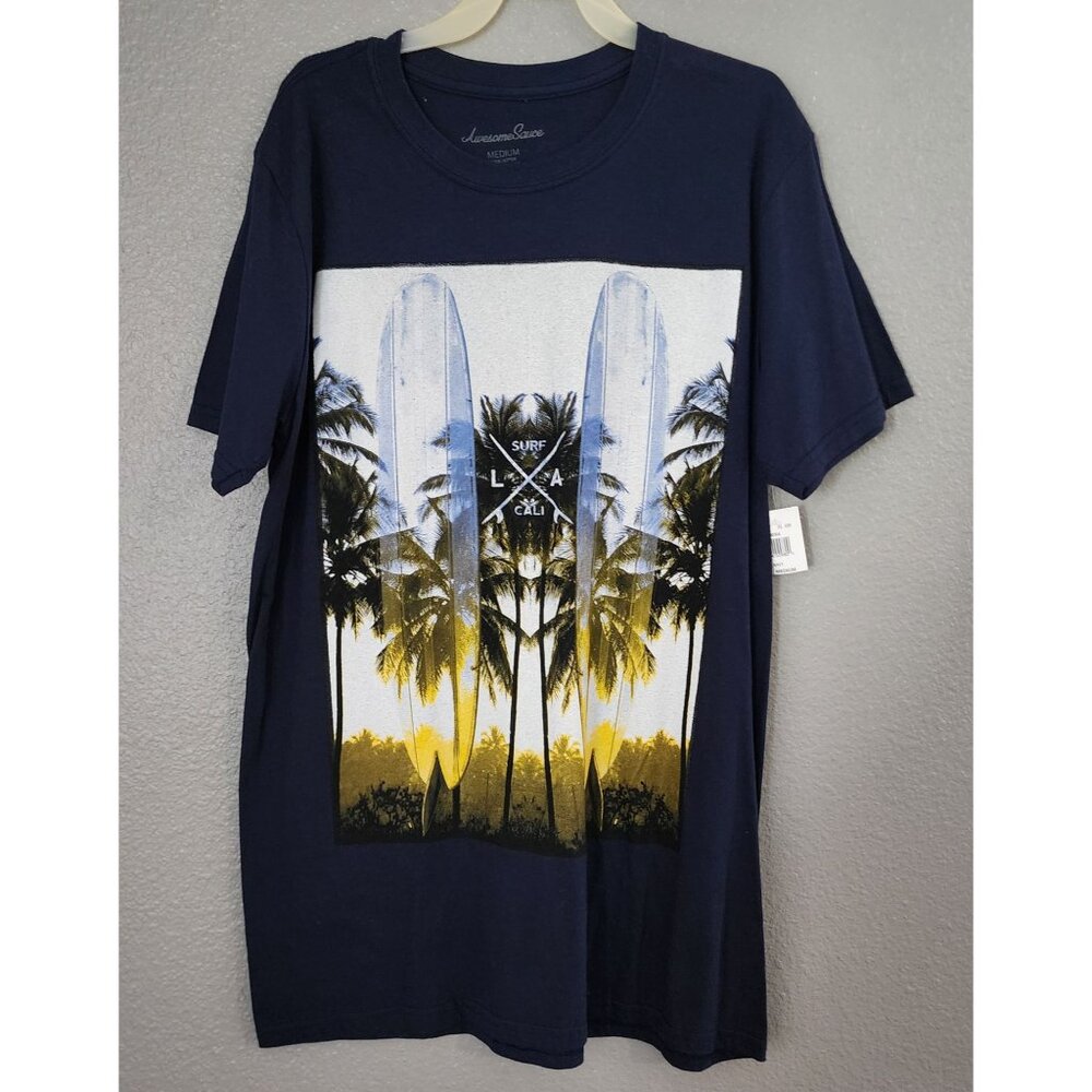 Awesome Sauce Mens Graphic T-Shirt Surf California Print Navy 100% Cotton Medium